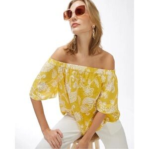 Chico's Yellow Puff Sleeve Off-Shoulder Blouse